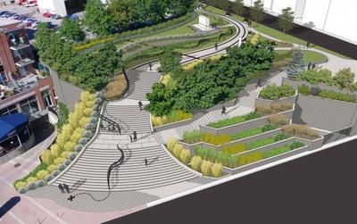 Les travaux pour la construction de l escalier monumental qui reliera la place du flambeau et la rue des Forges débuteront ce printemps. Courtoisie: Ville de Trois-Rivières