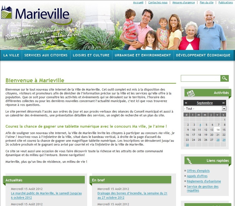 Depuis vendredi dernier, la Ville de Marieville s’est dotée d’un tout nouveau site Internet.
