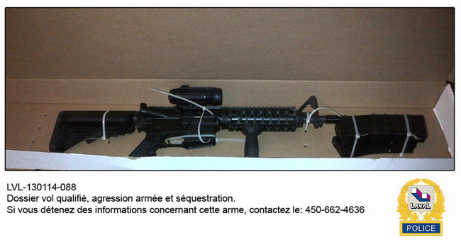 Les enquêteurs de la police de Laval ont retrouvé ce fusil d’assaut M4 dans un chalet loué par la victime à Lachute.