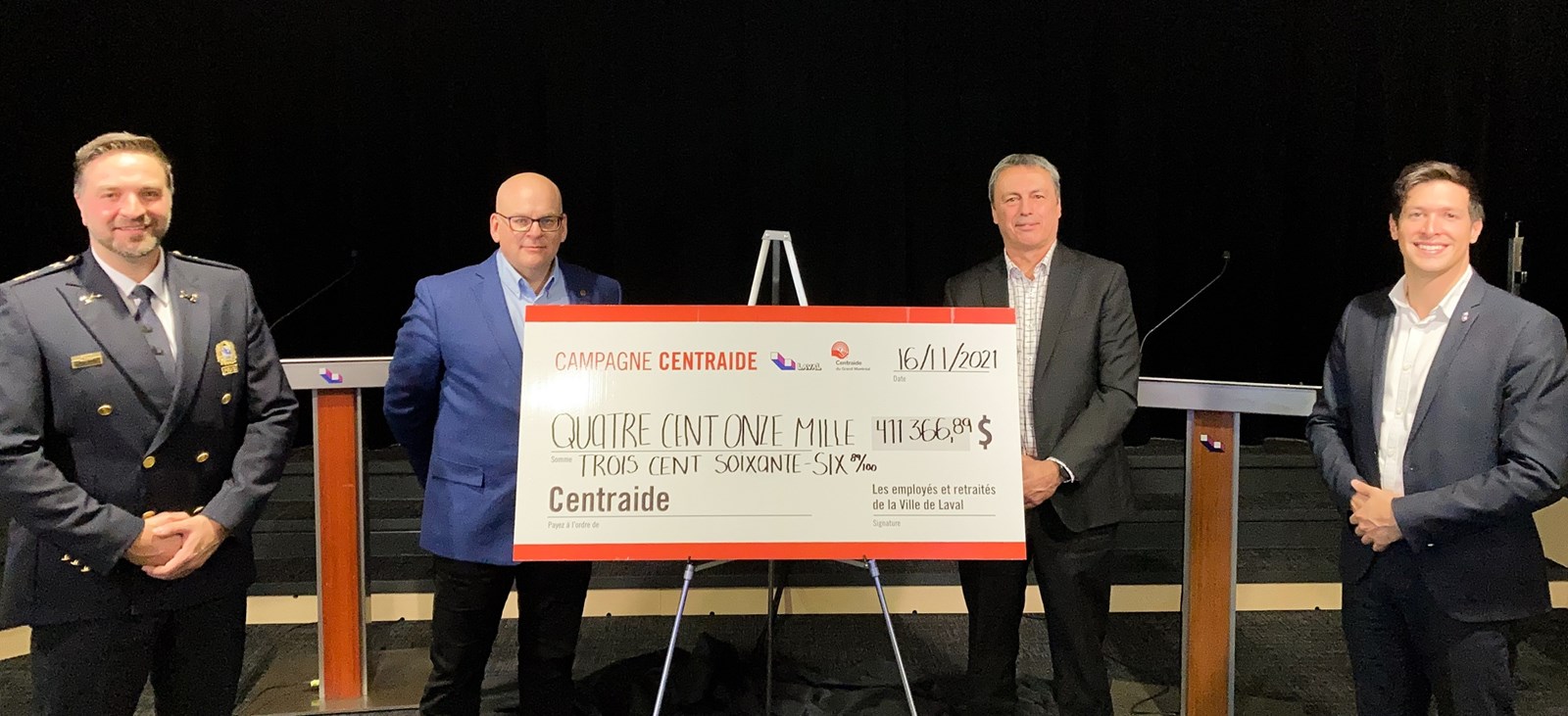 Laval remet plus de 411 000 $ à Centraide