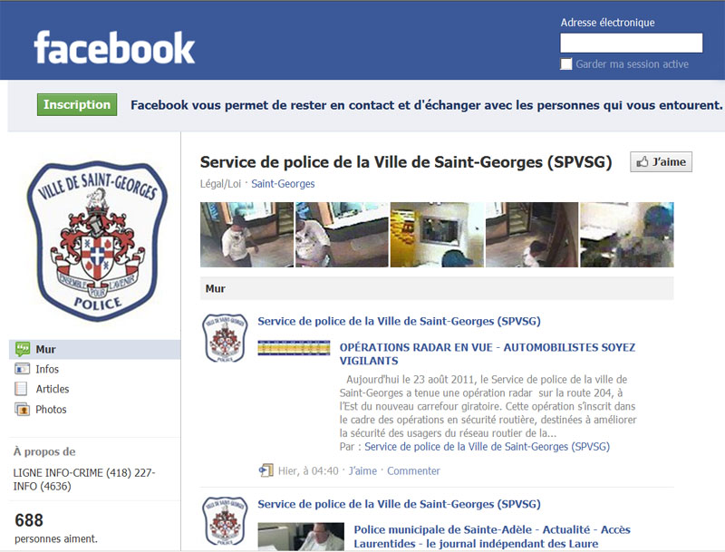 Facebook: Un outil efficace pour les policiers du Service de police de Saint-Georges