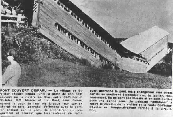 Le pont couvert de St-Victor s'écroule en 1964