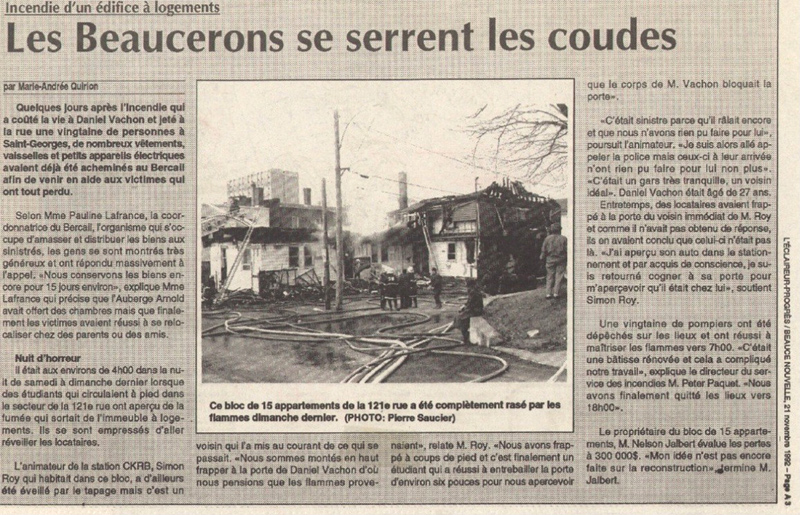 Incendie d'un édifice à logements