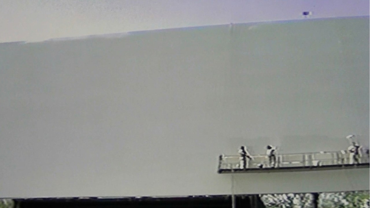 Normand DeLessard présente l'écran du ciné-parc de Saint-Georges en 1991