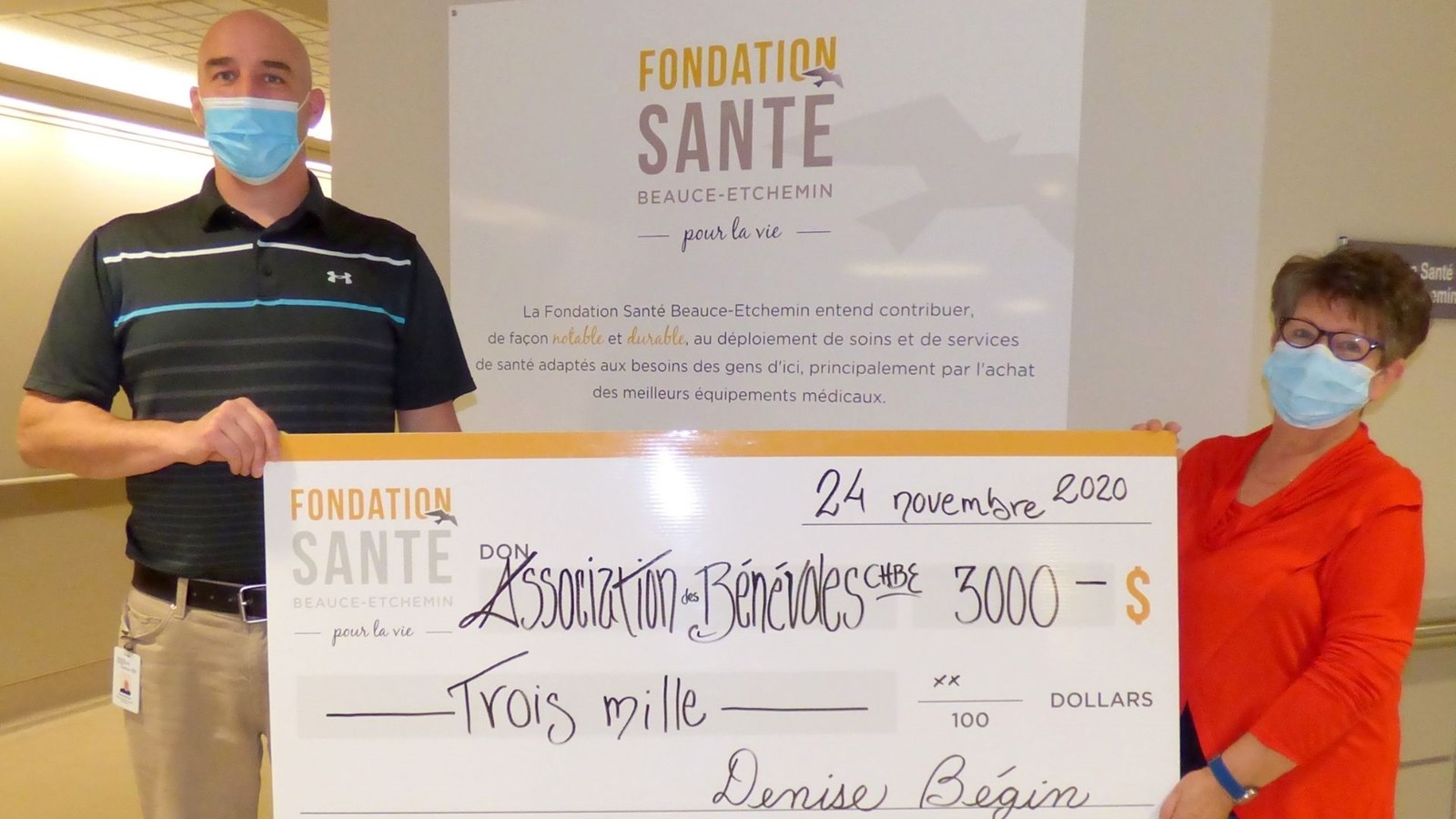 L'association des bénévoles du CHBE remet 3 000 $ à la Fondation Santé Beauce-Etchemin