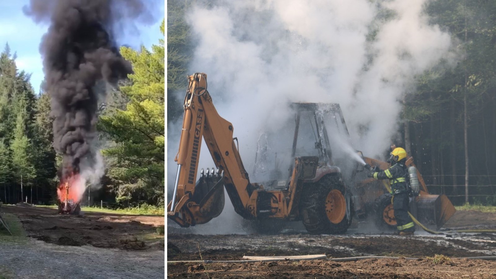 Une pelle mécanique prend feu à Beauceville