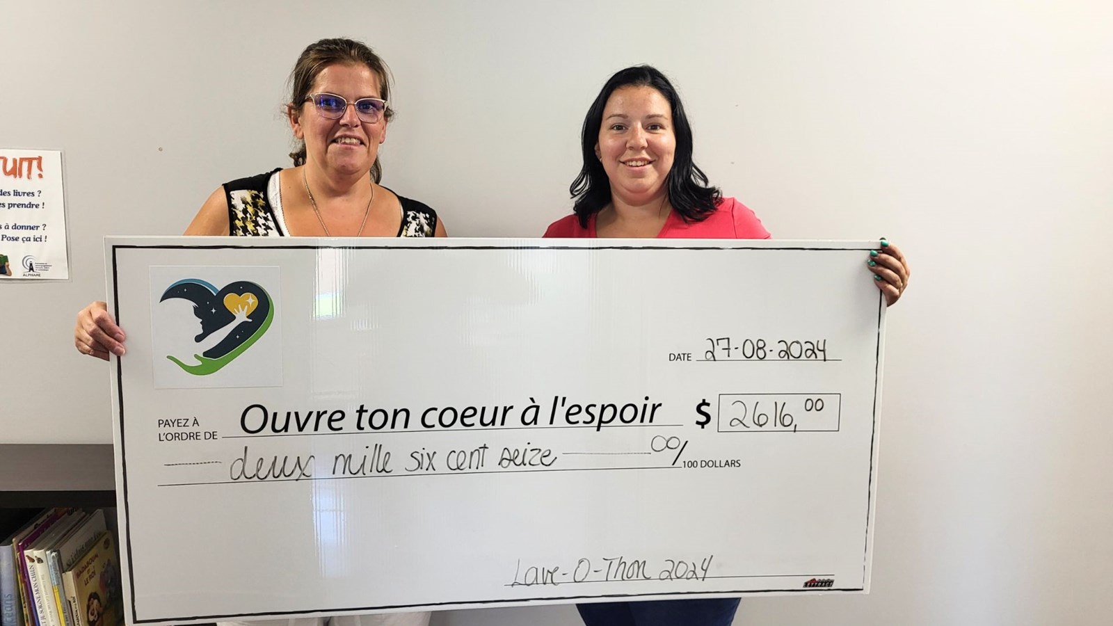 Ouvre ton coeur à l'espoir reçoit 2 616$ grâce à un lave-o-thon