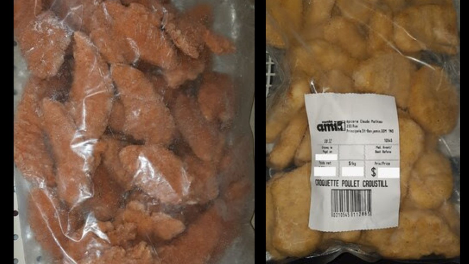 Informations sur des croquettes et des filets de poulet vendus à Saint-Benjamin